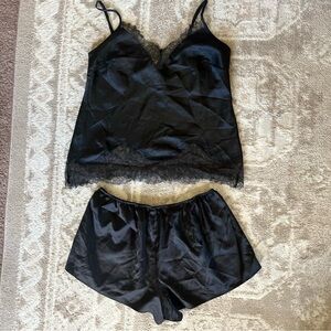 Black Satin Lace Trim Cami & Shorts Sleep Set - Victoria Secret